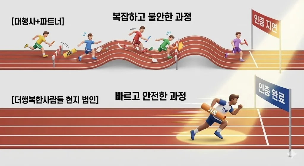 인도네시아 인증 대행 현지 파트너와 현지 법인 업무 처리 속도 비교