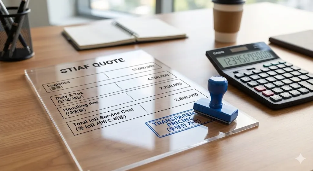 인도네시아 수입 대행 IoR 서비스 비용 산정 내역서 예시